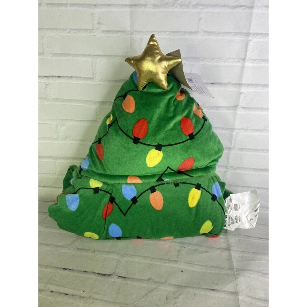 Pillowfort Christmas Tree Hooded Blanket Soft Plush Green Ornaments NEW